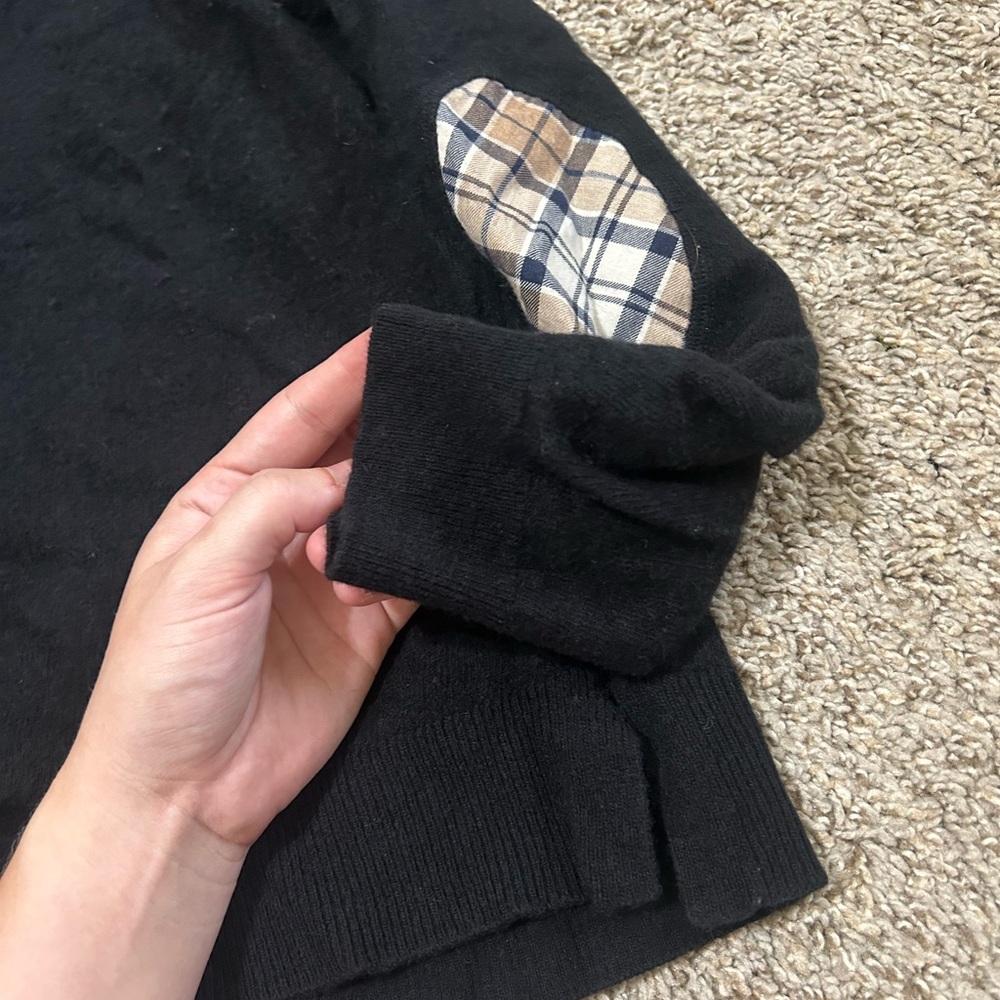 Barbour Pendle Roll-Neck Sweater Black Size 10 Women's Wool Cotton Elbow Patch - Picture 3 of 10